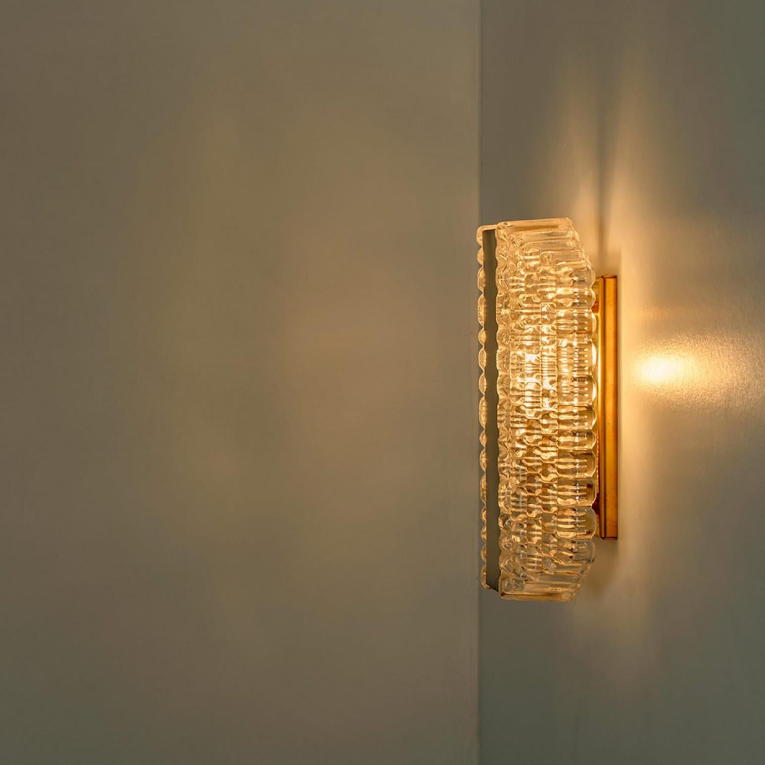 Several Brass & Glass Wall Lights in the style of Hillebrand Germany, 1960s For Sale 2