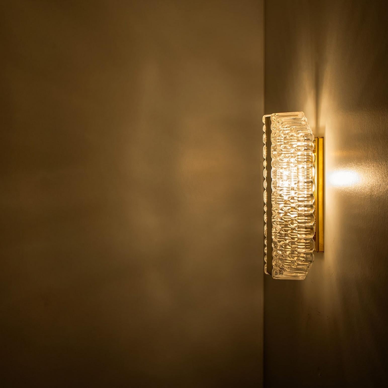 Several Brass & Glass Wall Lights in the style of Hillebrand Germany, 1960s For Sale 3