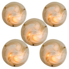 Several Brass Massive Murano Glass Wall Lights or Flush Mounts, 2 Sizes