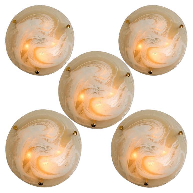 Several Brass Massive Murano Glass Wall Lights or Flush Mounts, 2 Sizes For Sale
