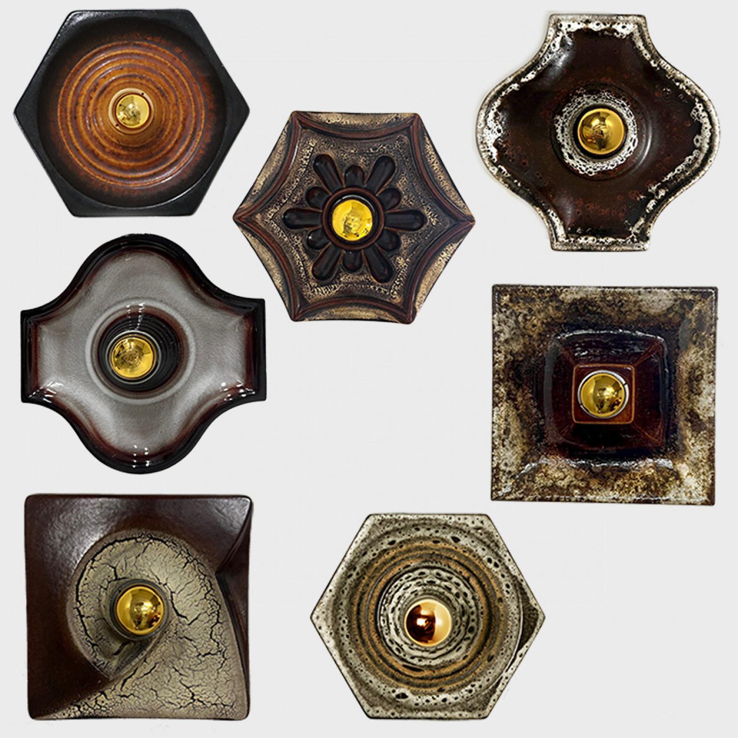 Plusieurs lampes murales mixtes en céramique émaillée dans les tons Brown, 1970 en vente 3