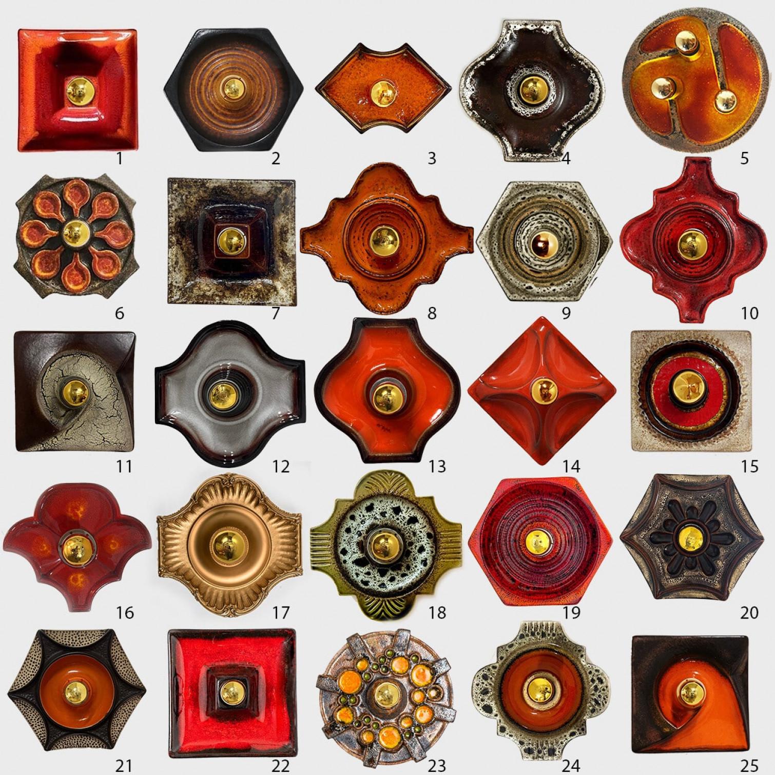 Plusieurs lampes murales mixtes en céramique émaillée dans les tons Brown, 1970 en vente 6