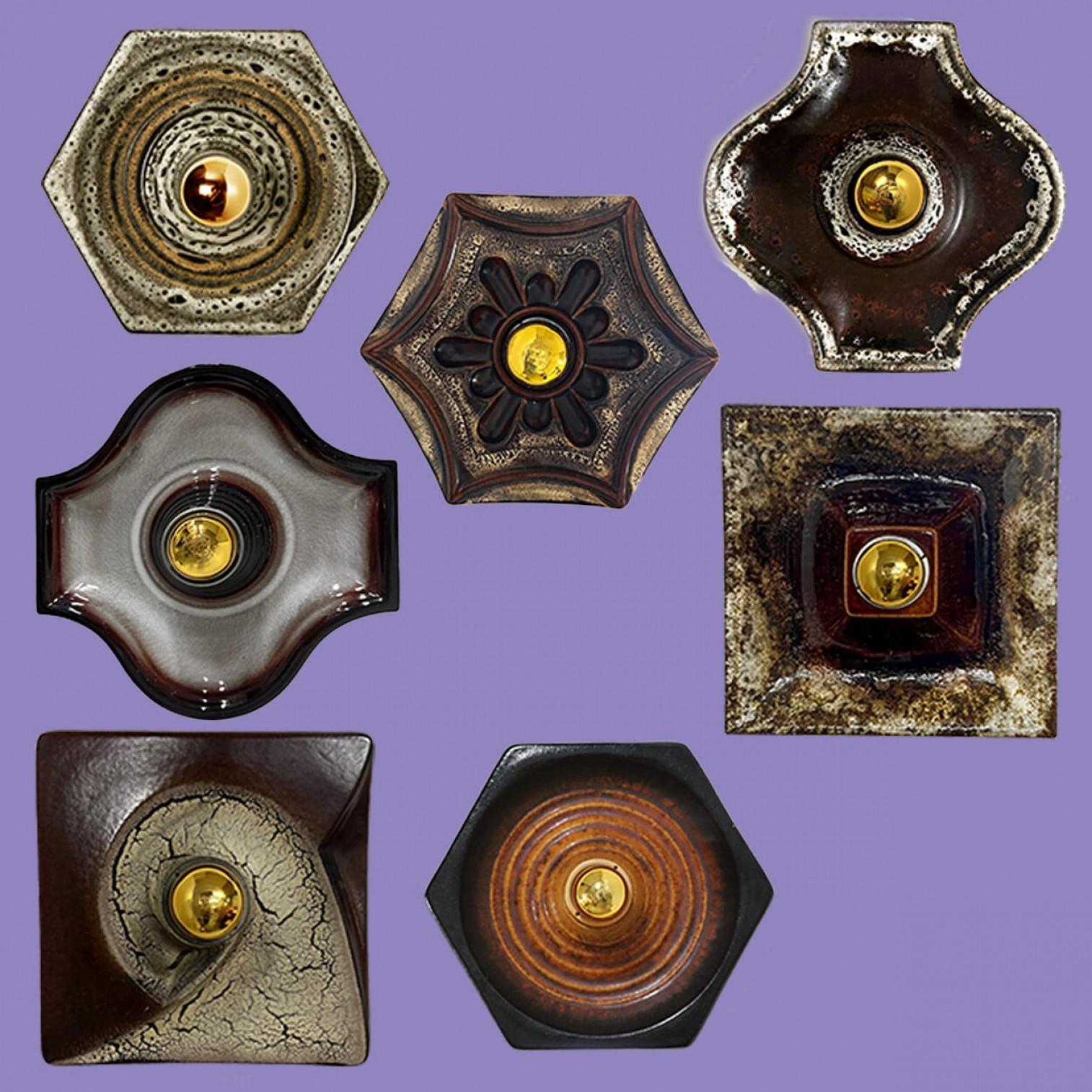 Mid-Century Modern Plusieurs lampes murales mixtes en céramique émaillée dans les tons Brown, 1970 en vente