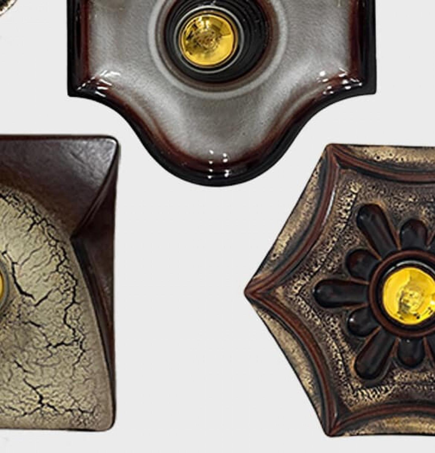 Varios apliques de cerámica vidriada en tonos marrones, 1970 Glaseado en venta