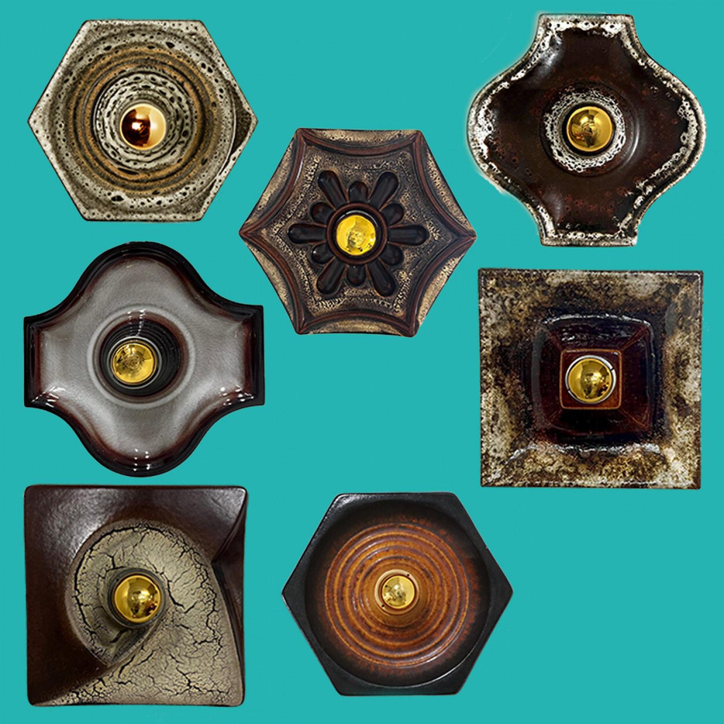 20ième siècle Plusieurs lampes murales mixtes en céramique émaillée dans les tons Brown, 1970 en vente