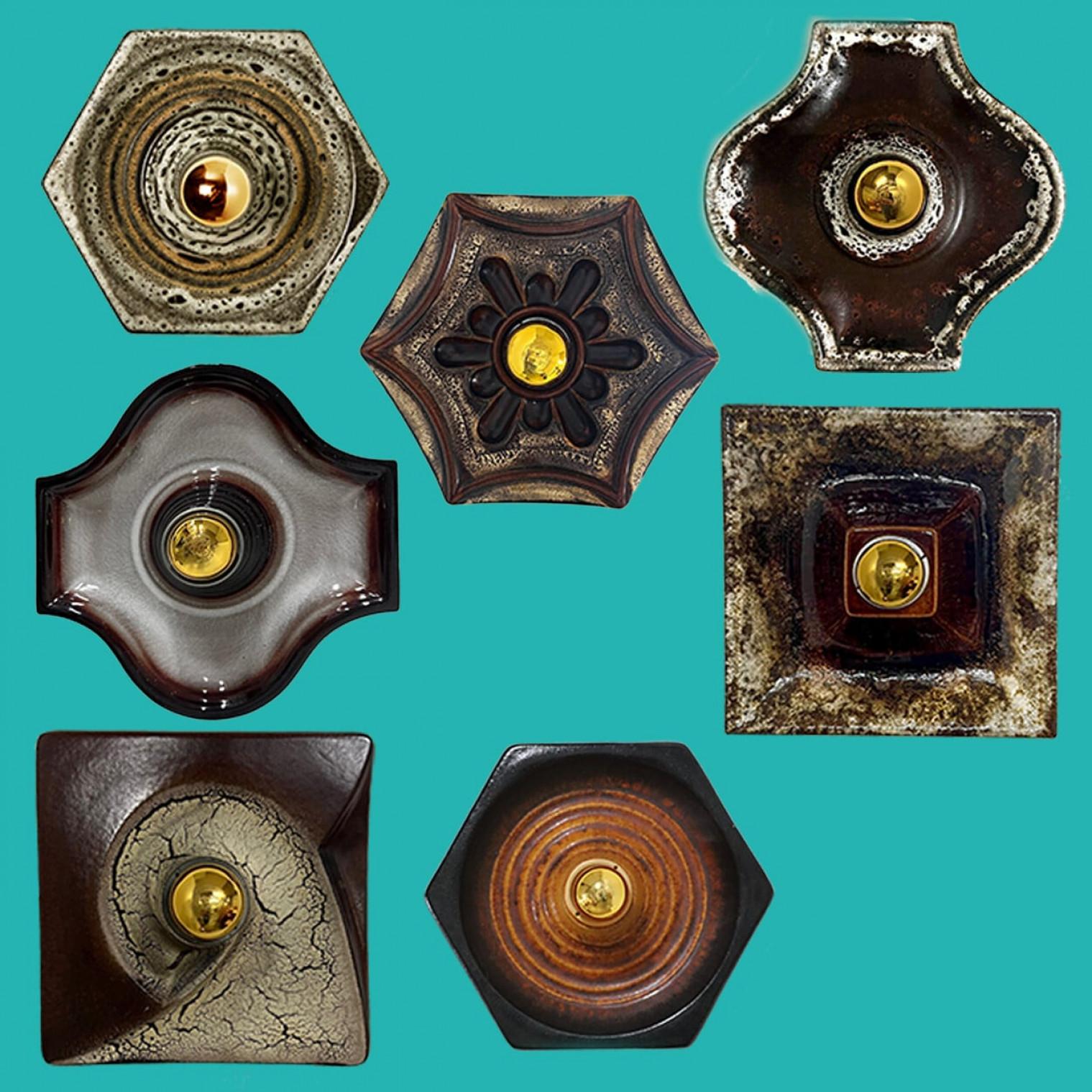 Varios apliques de cerámica vidriada en tonos marrones, 1970 Cerámico en venta