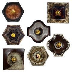 Several Brown Toned Mixed Wall Lights in Glazed Ceramic Style, 1970