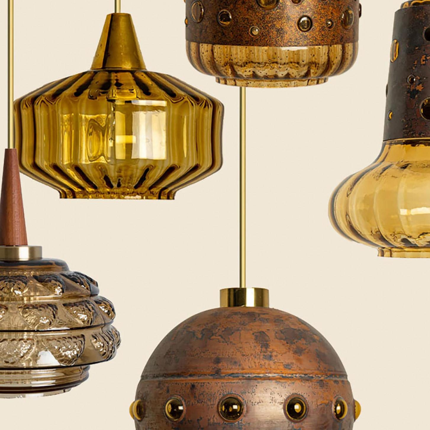 Diverse lampade a sospensione brutaliste in vetro e rame nello stile di Nanny Still, 1960 in vendita 6