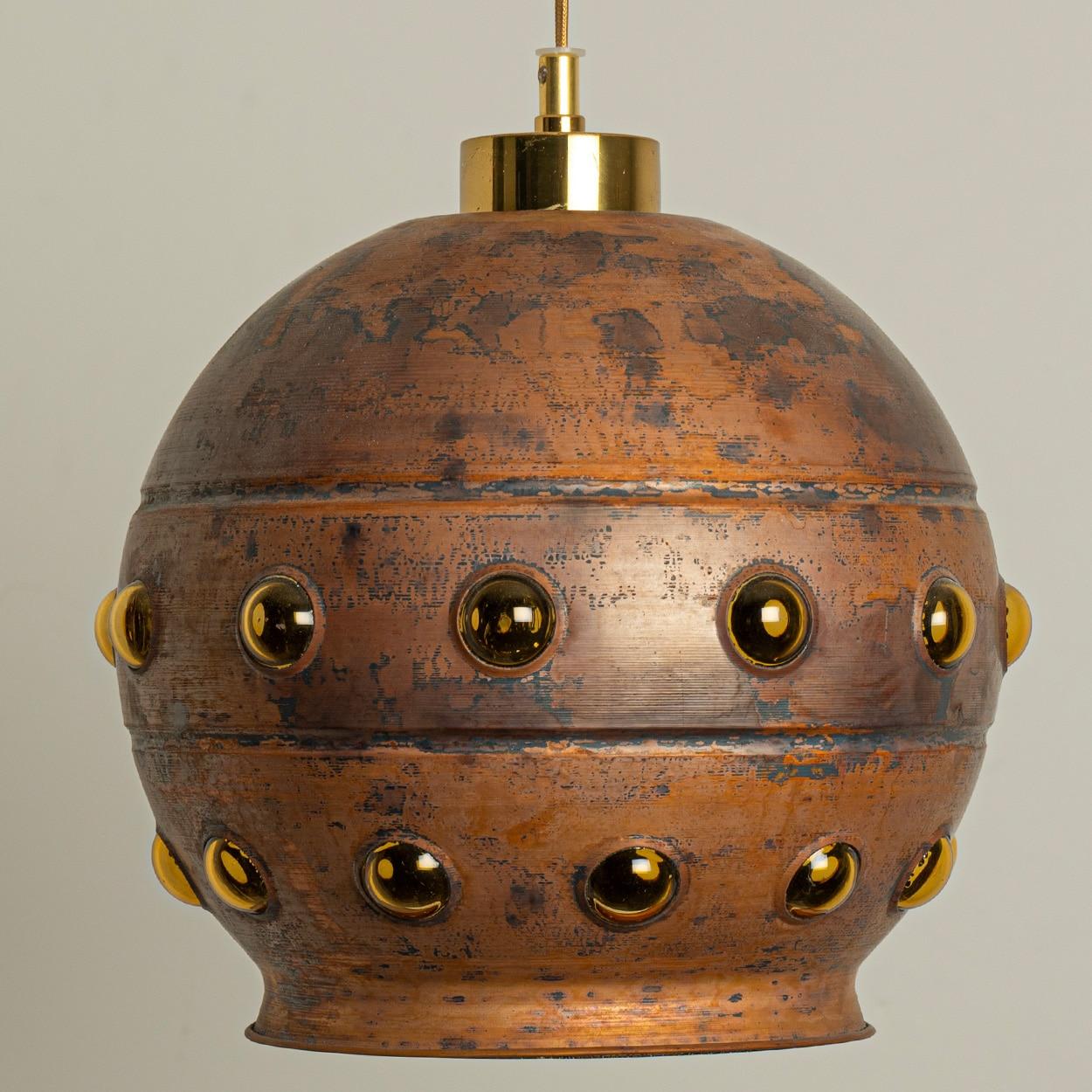 Several Brutalist Copper Glass Pendant Lamp in the style of Nanny Still, 1960 en Bueno estado para la venta en Rijssen, NL