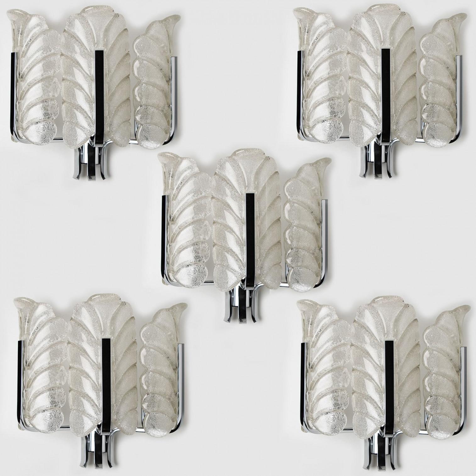 Plusieurs lampes murales en chrome à feuilles de verre Carl Fagerlund par Orrefors, 1960s en vente 3