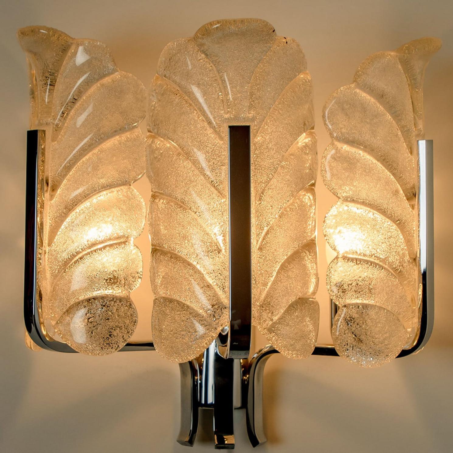 Plusieurs lampes murales en chrome à feuilles de verre Carl Fagerlund par Orrefors, 1960s en vente 4