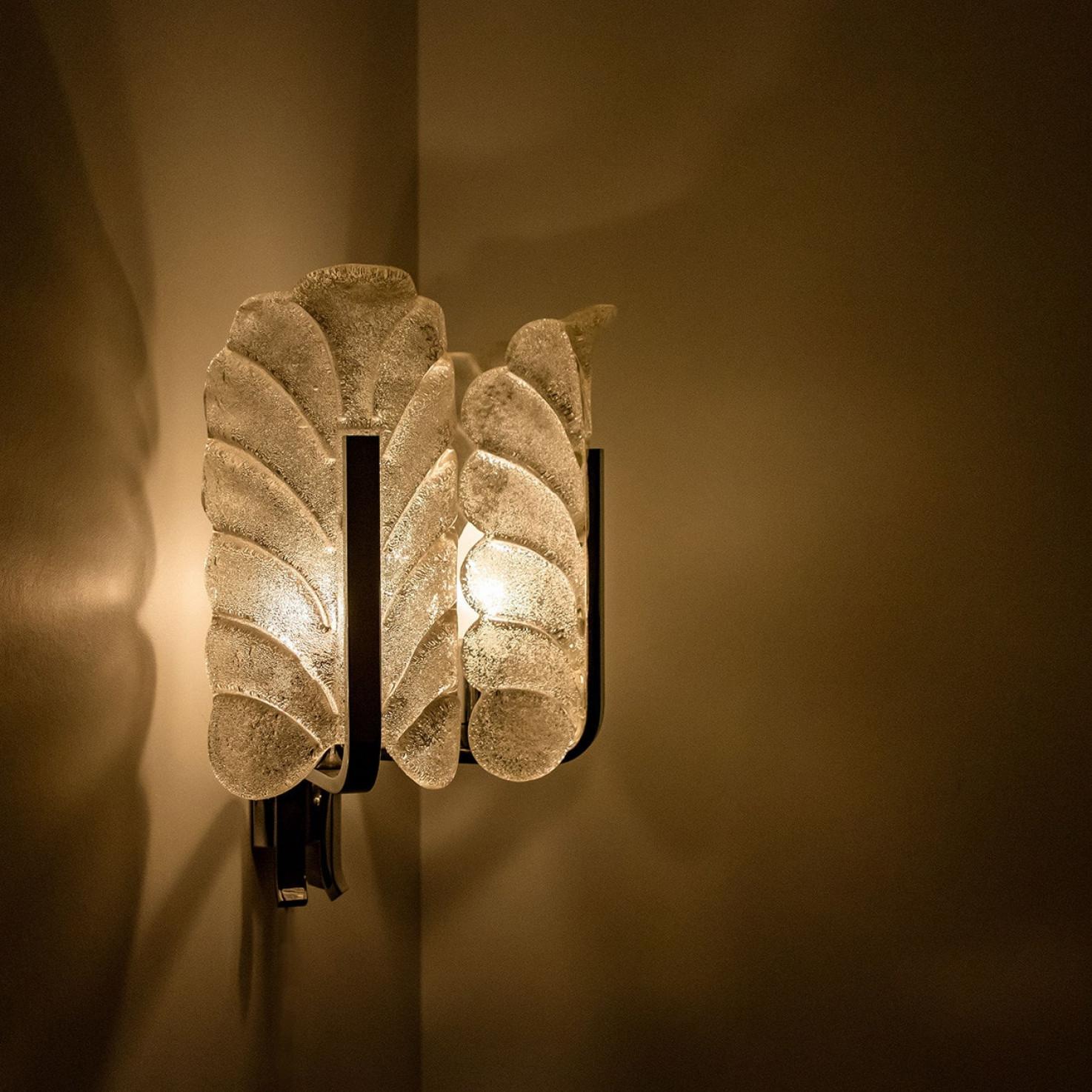 Plusieurs lampes murales en chrome à feuilles de verre Carl Fagerlund par Orrefors, 1960s en vente 6