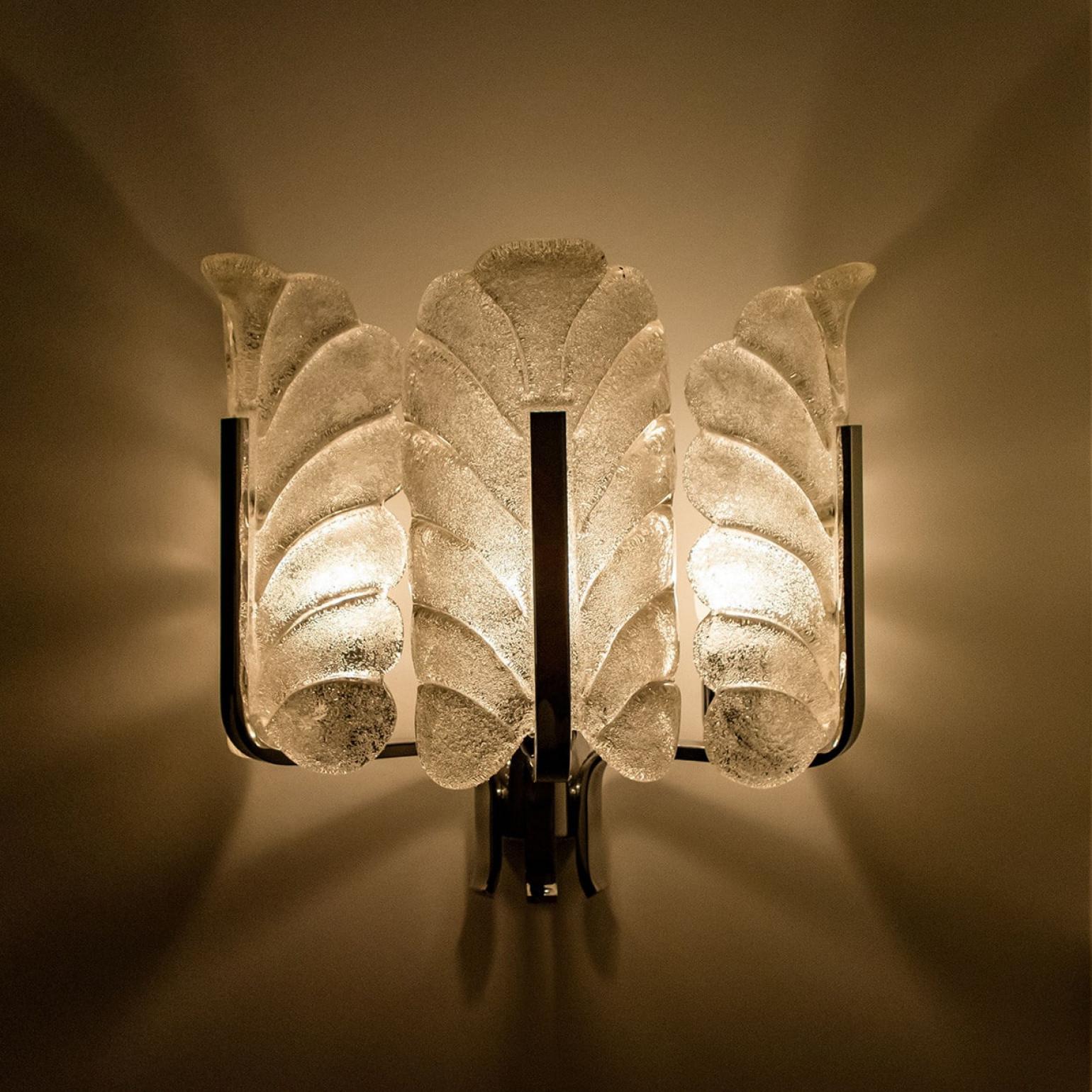 Plusieurs lampes murales en chrome à feuilles de verre Carl Fagerlund par Orrefors, 1960s en vente 7