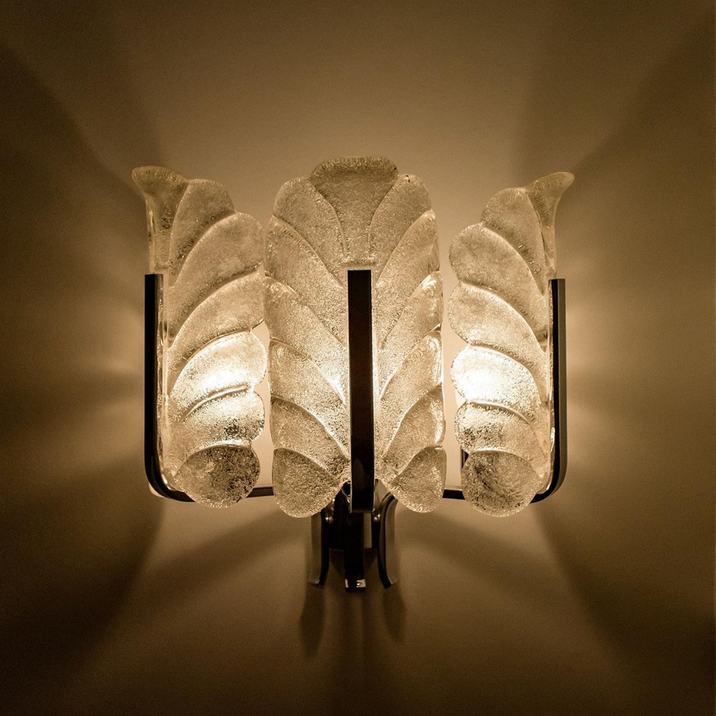 Diverse lampade da parete cromate con foglie di vetro di Carl Fagerlund di Orrefors, anni '60 in vendita 7