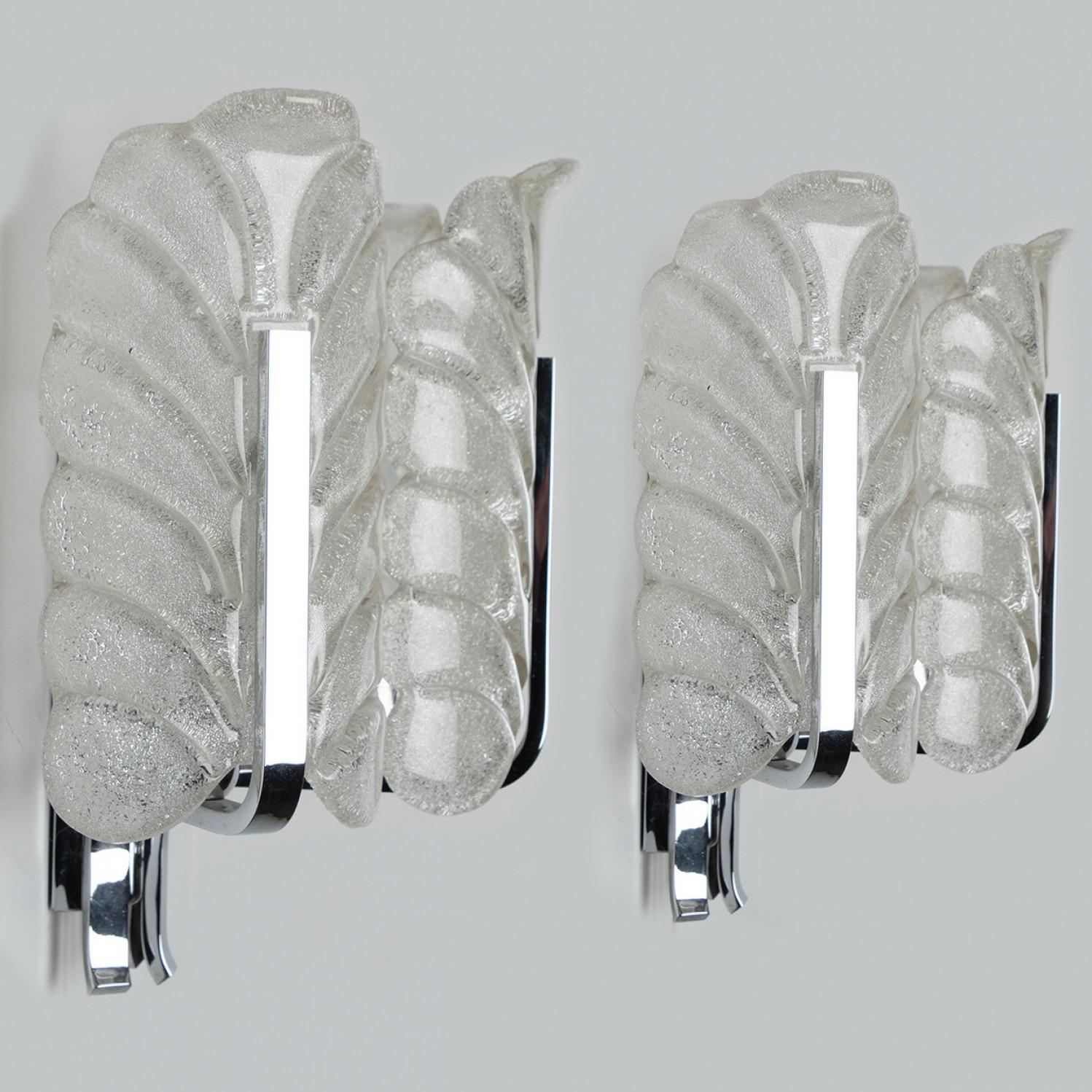 Mid-Century Modern Several Carl Fagerlund Glass Leaves Chrome Wall Lights by Orrefors, 1960s For Sale