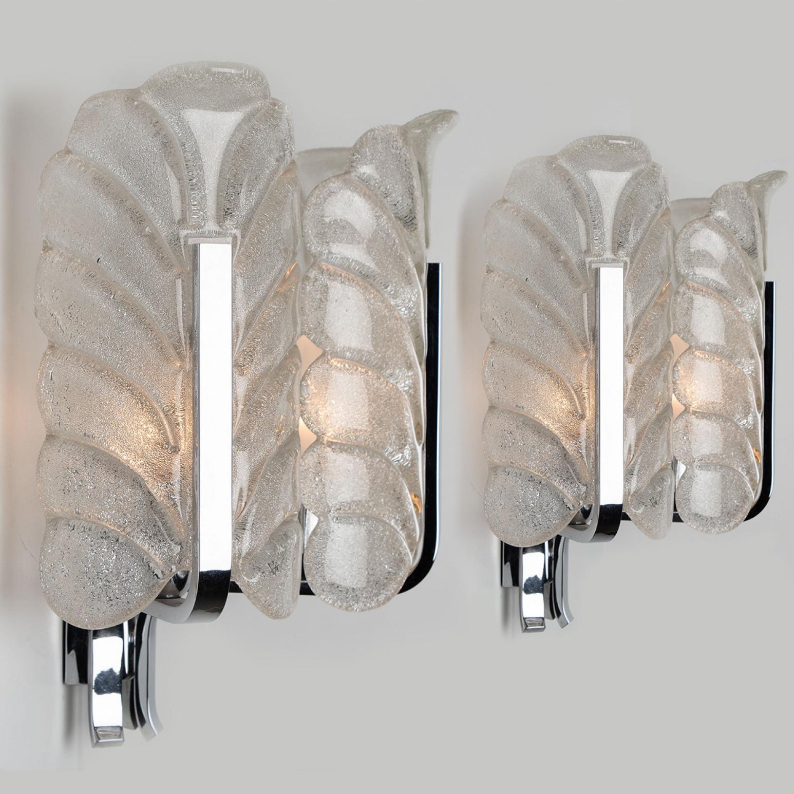 20th Century Several Carl Fagerlund Glass Leaves Chrome Wall Lights by Orrefors, 1960s For Sale