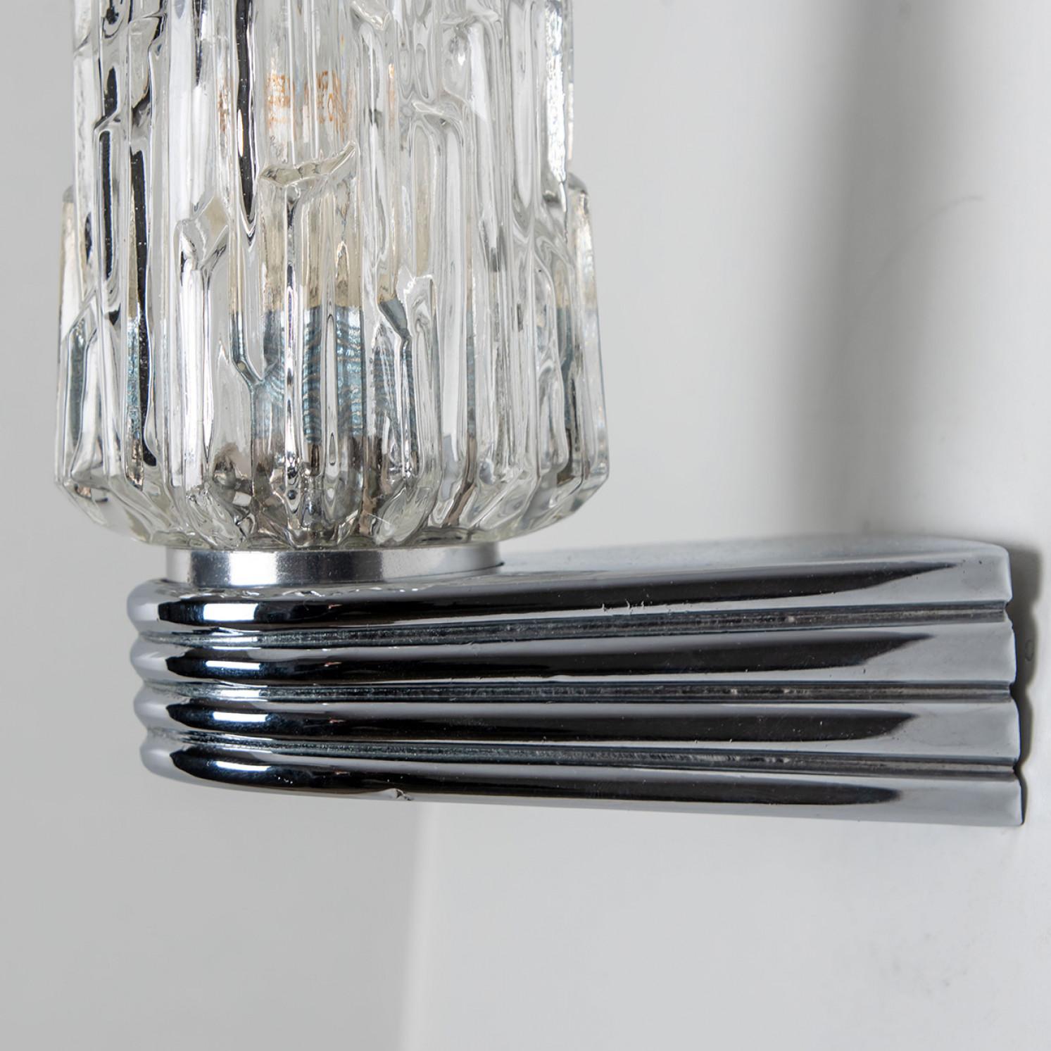 German Several Chrome Clear Glass Sconces, 1960 For Sale