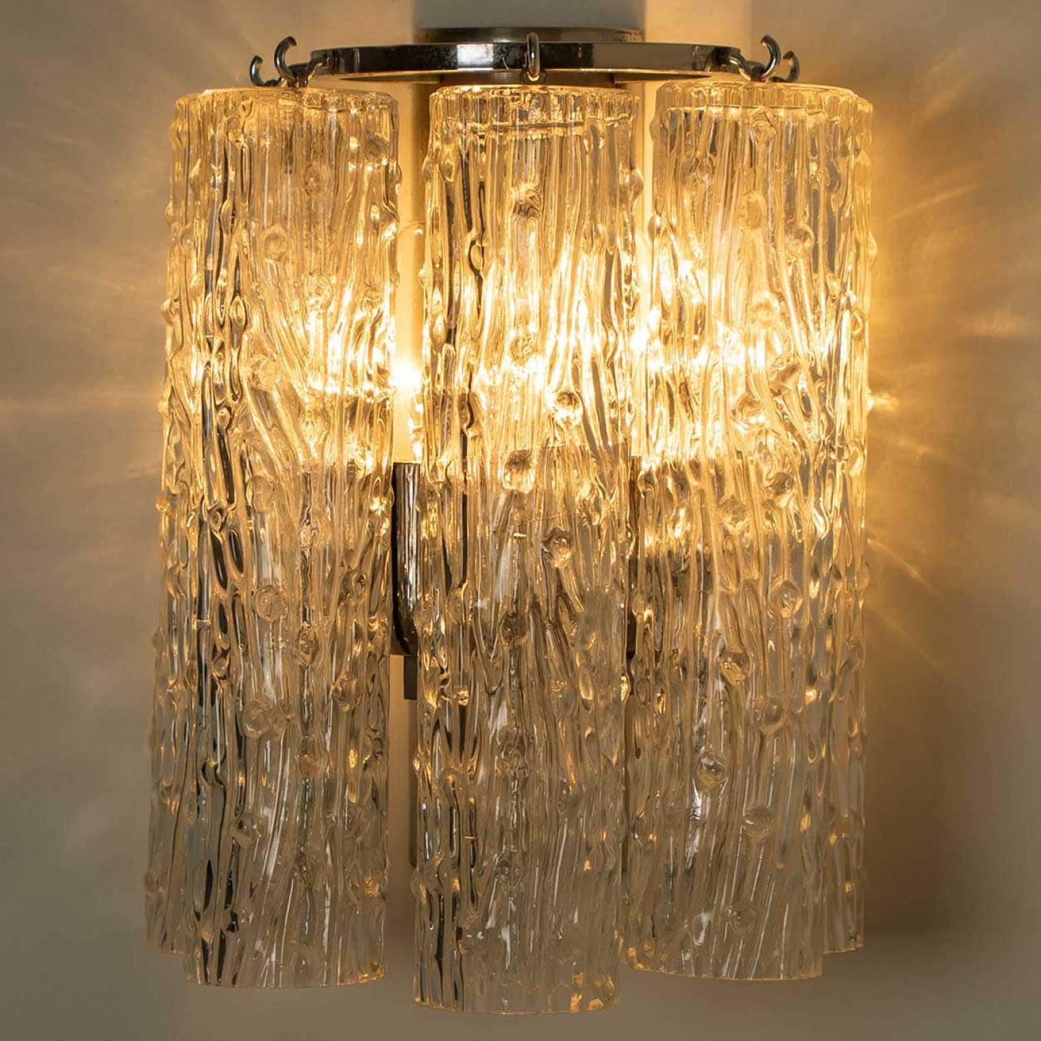 Mehrere verchromte Wandleuchter aus klarem Goldglas von Venini, Italien 1970 im Angebot 3