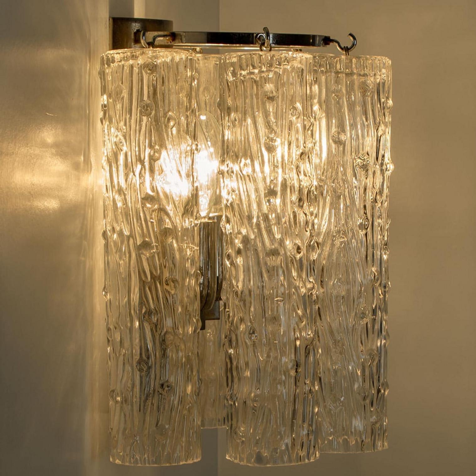 Mehrere verchromte Wandleuchter aus klarem Goldglas von Venini, Italien 1970 im Angebot 5