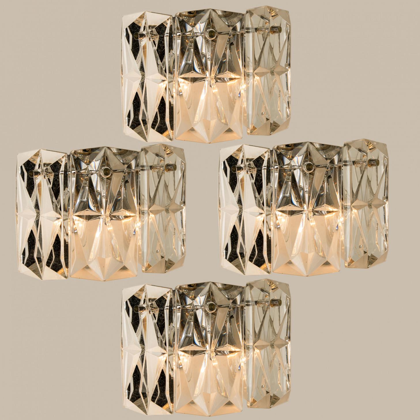 Mid-Century Modern Several Crystal and Chrome Wall Lights by Kinkeldey, Germany, 1970s For Sale