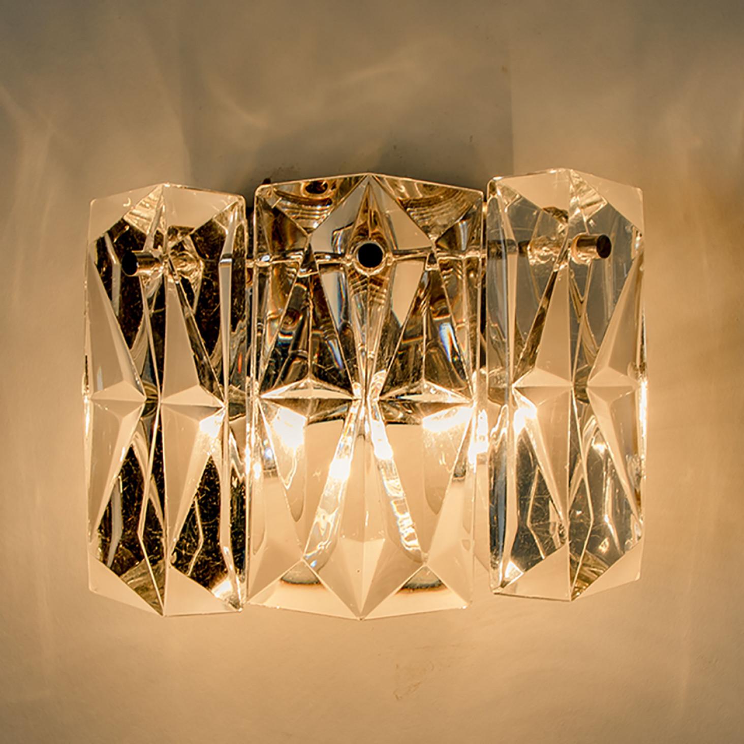 Late 20th Century Several Crystal and Chrome Wall Lights by Kinkeldey, Germany, 1970s For Sale
