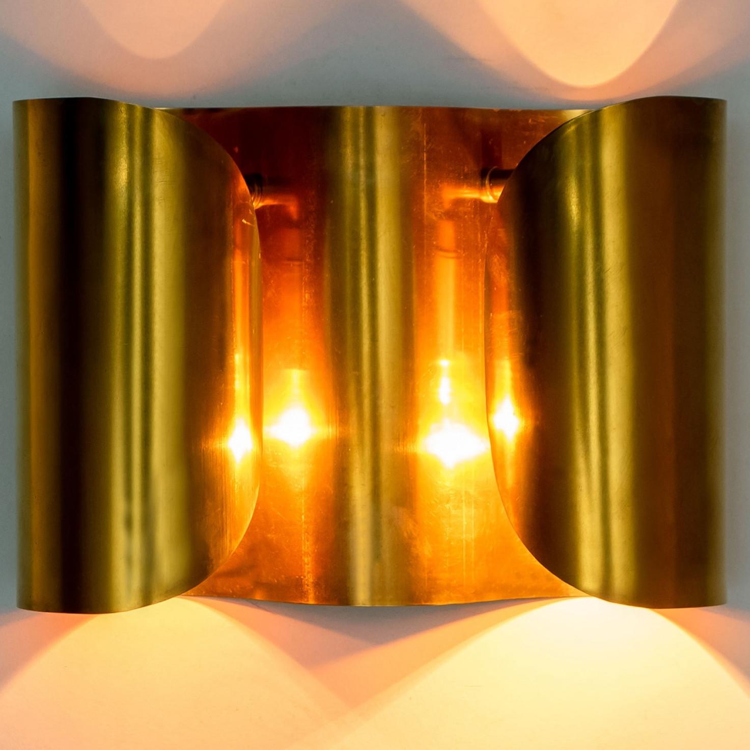 20th Century Several Curved Brass Wall Lights, 1970s For Sale