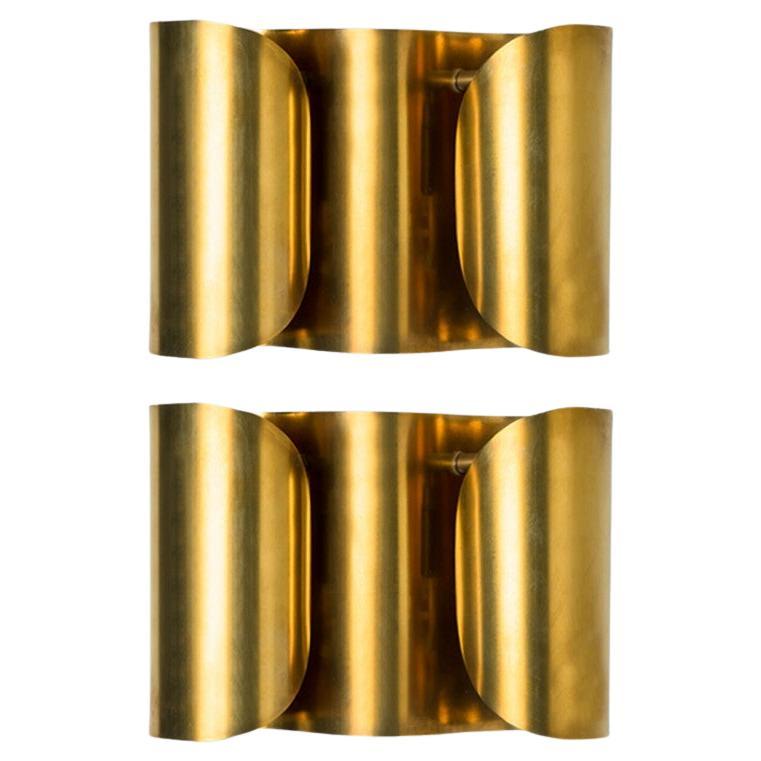 Several Curved Brass Wall Lights, 1970s For Sale