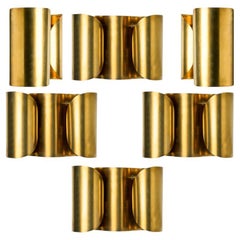 Several Curved Brass Wall Lights, 1970s
