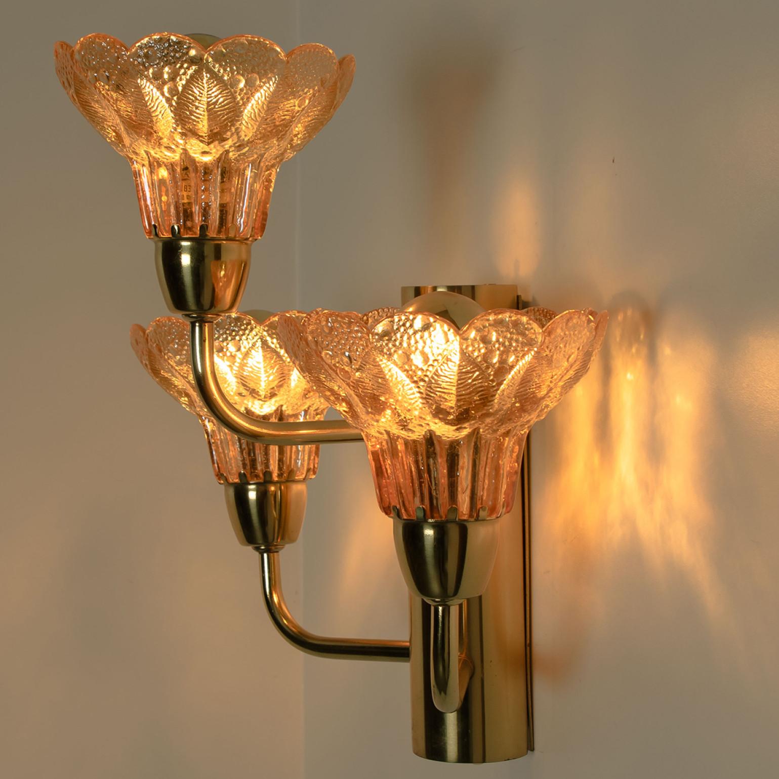 Several Flower Glass and Brass Wall Sconces, Germany, 1960s For Sale 4
