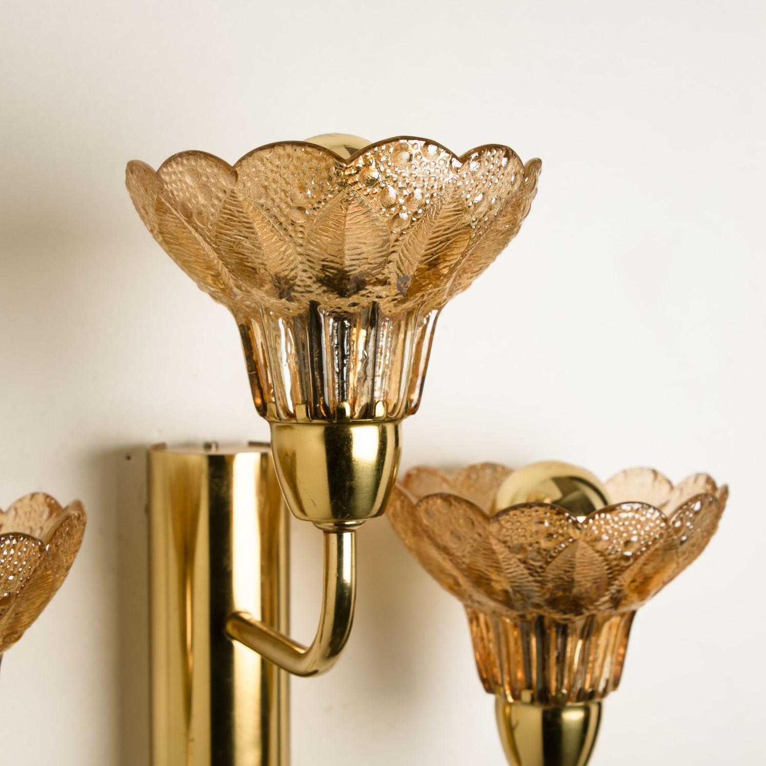 Several Flower Glass and Brass Wall Sconces, Germany, 1960s For Sale 5