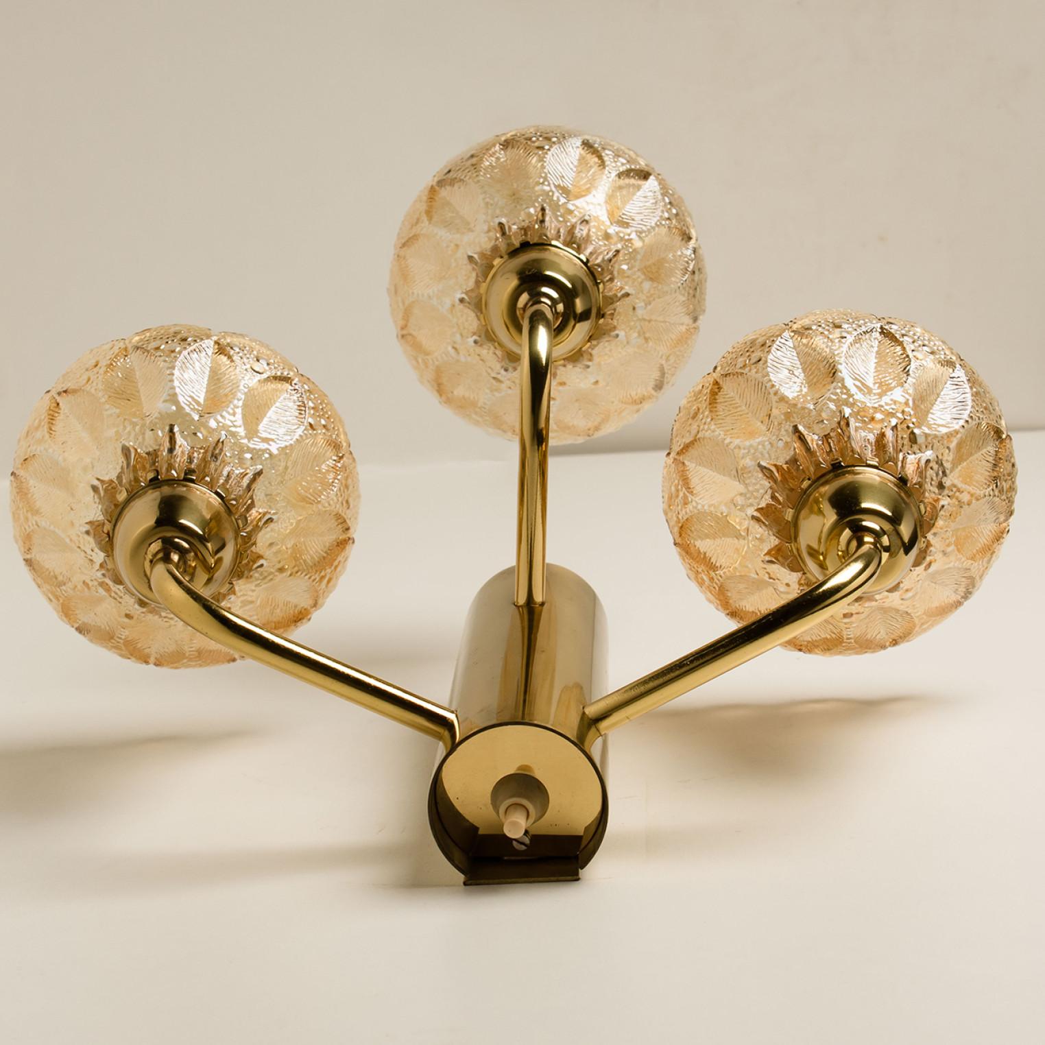 Several Flower Glass and Brass Wall Sconces, Germany, 1960s For Sale 8