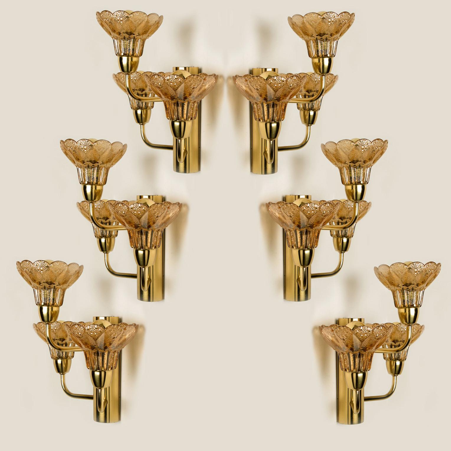 Several Flower Glass and Brass Wall Sconces, Germany, 1960s For Sale 10