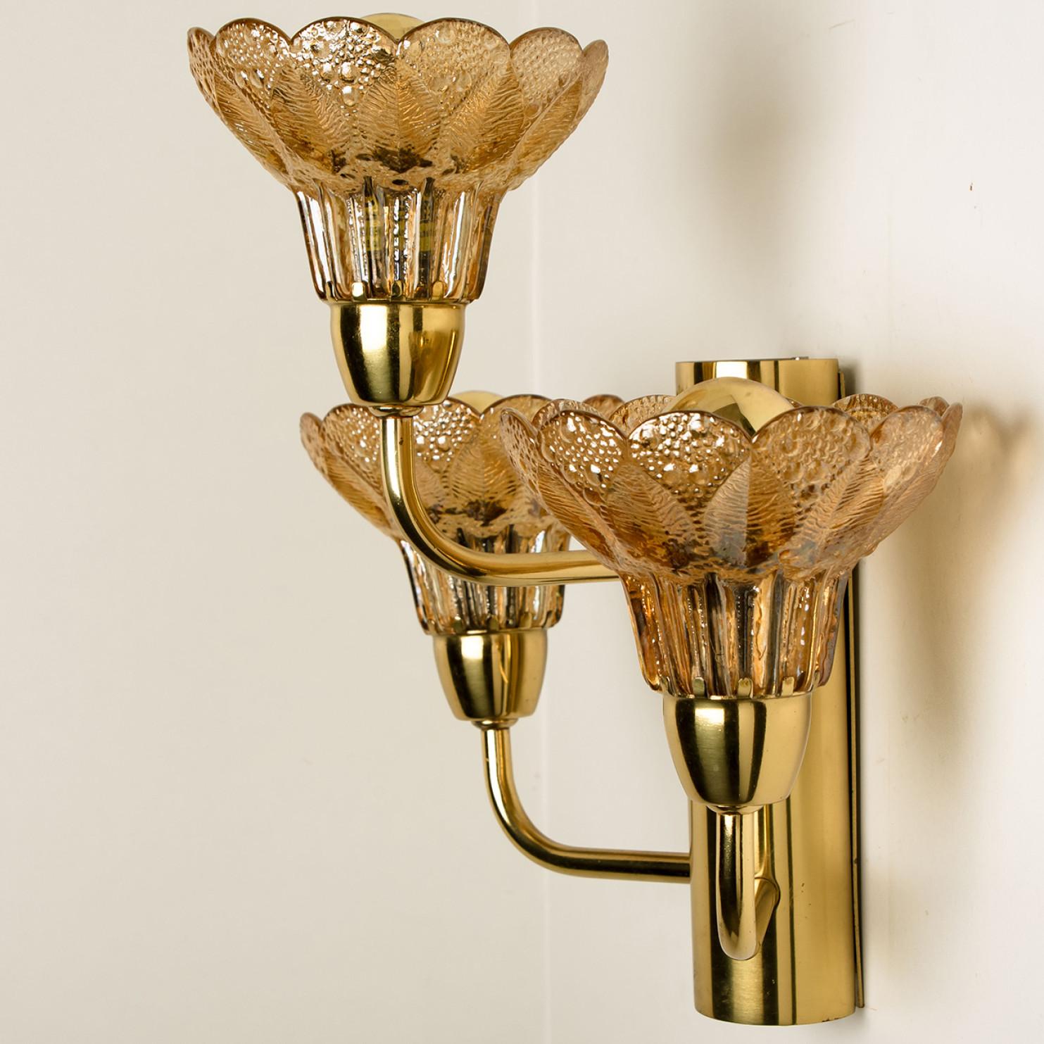 Mid-Century Modern Several Flower Glass and Brass Wall Sconces, Germany, 1960s For Sale