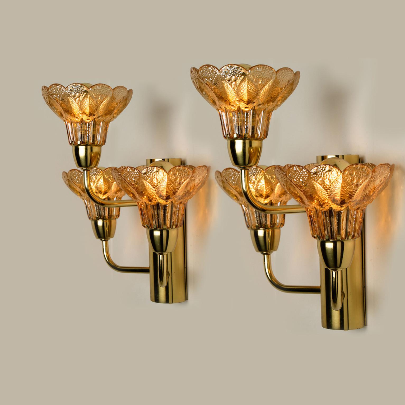 Other Several Flower Glass and Brass Wall Sconces, Germany, 1960s For Sale