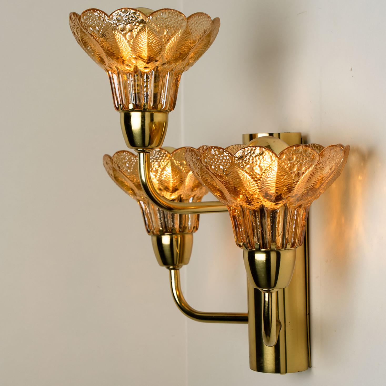 Several Flower Glass and Brass Wall Sconces, Germany, 1960s For Sale 1