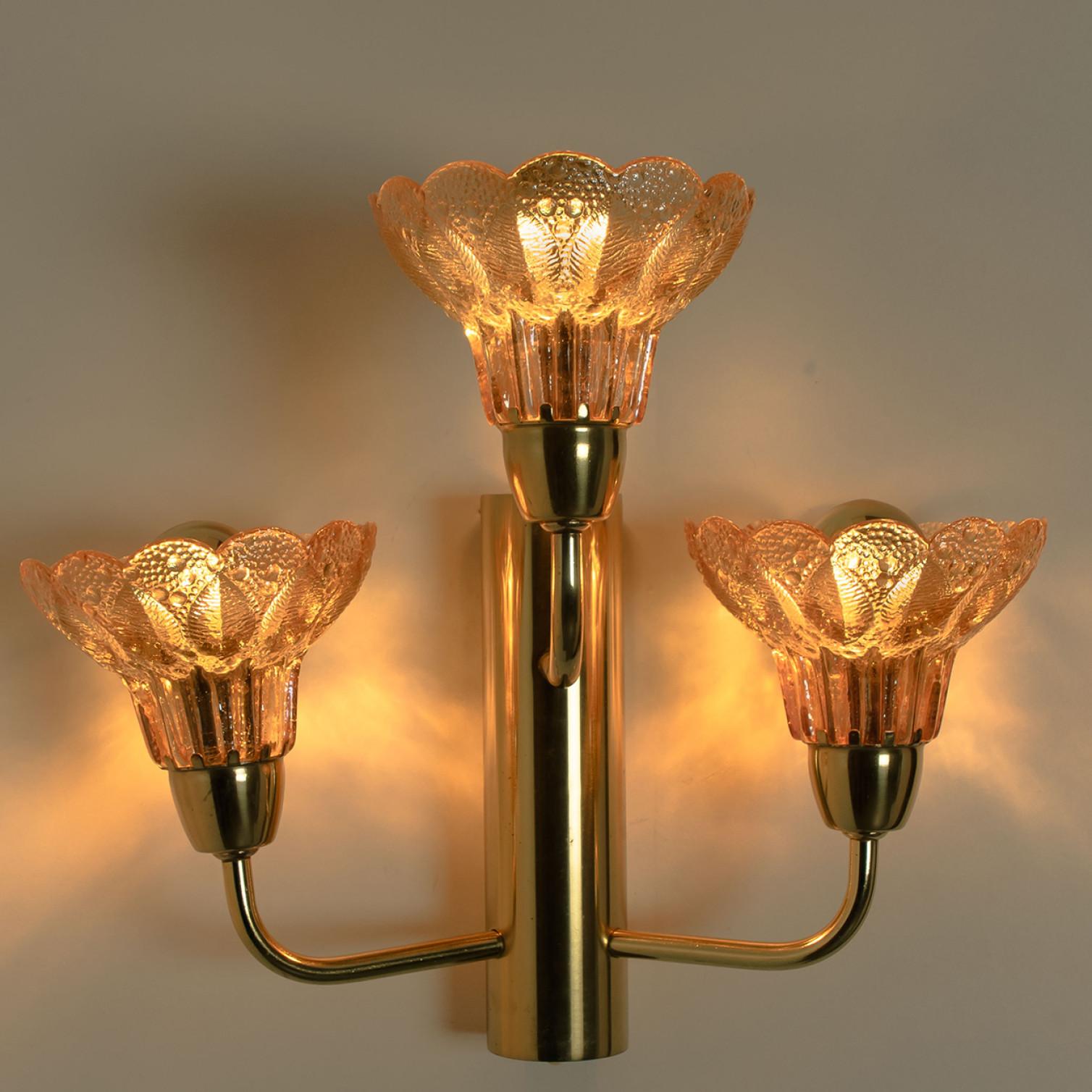 Several Flower Glass and Brass Wall Sconces, Germany, 1960s For Sale 3