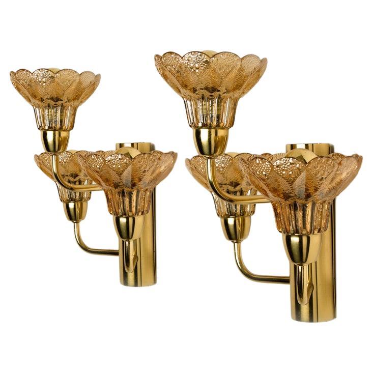 Several Flower Glass and Brass Wall Sconces, Germany, 1960s For Sale