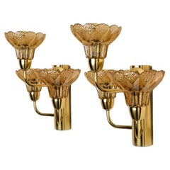 Retro Several Flower Glass and Brass Wall Sconces, Germany, 1960s