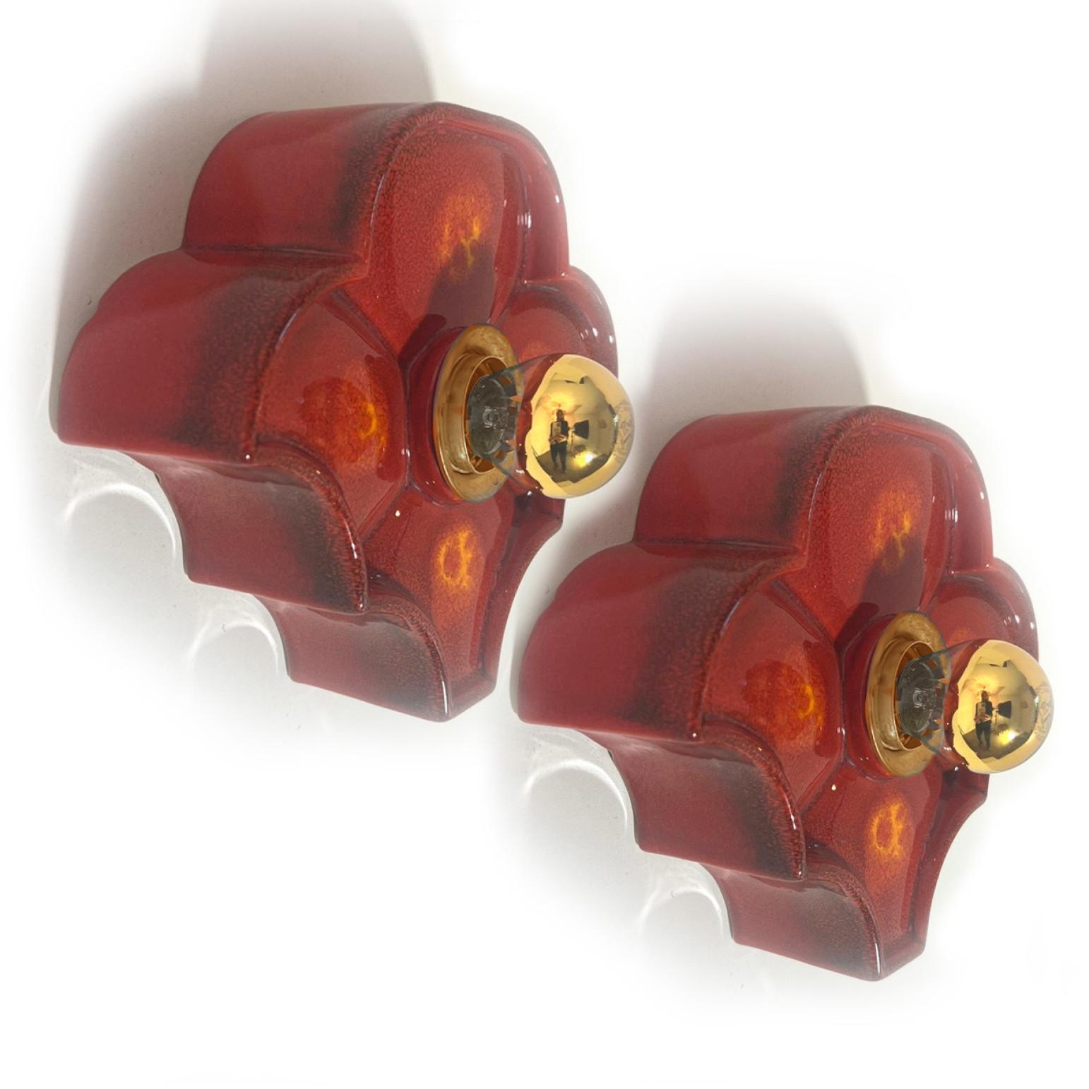 Several Flower Red Ceramic Wall Lights by Hustadt Keramik, Germany, 1970 For Sale 4