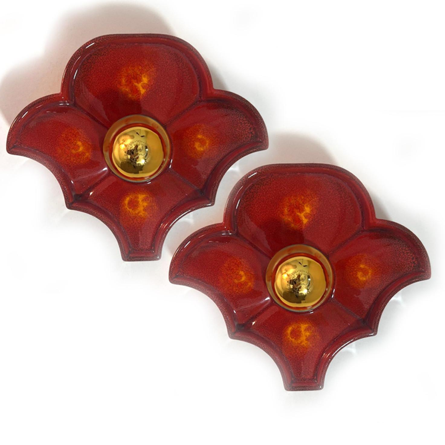 Several Flower Red Ceramic Wall Lights by Hustadt Keramik, Germany, 1970 For Sale 5