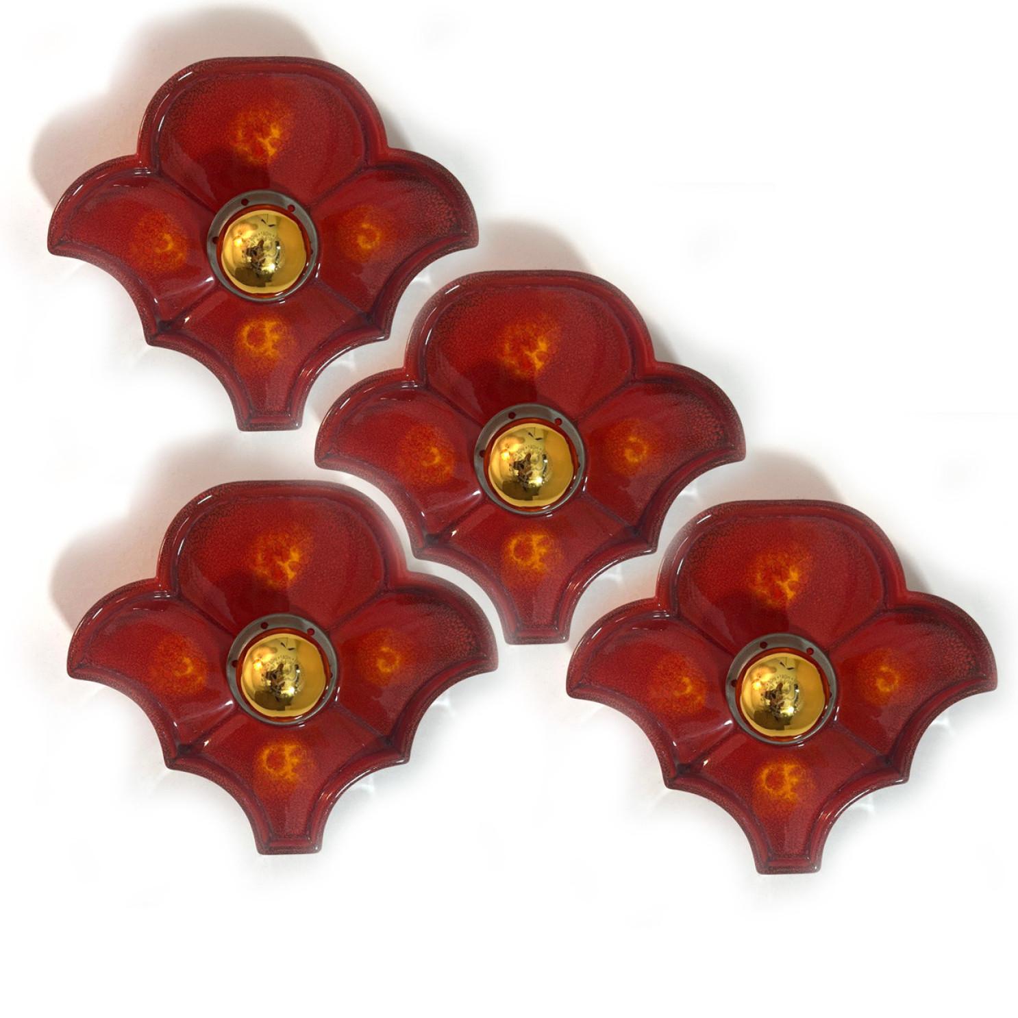 Several Flower Red Ceramic Wall Lights by Hustadt Keramik, Germany, 1970 For Sale 8