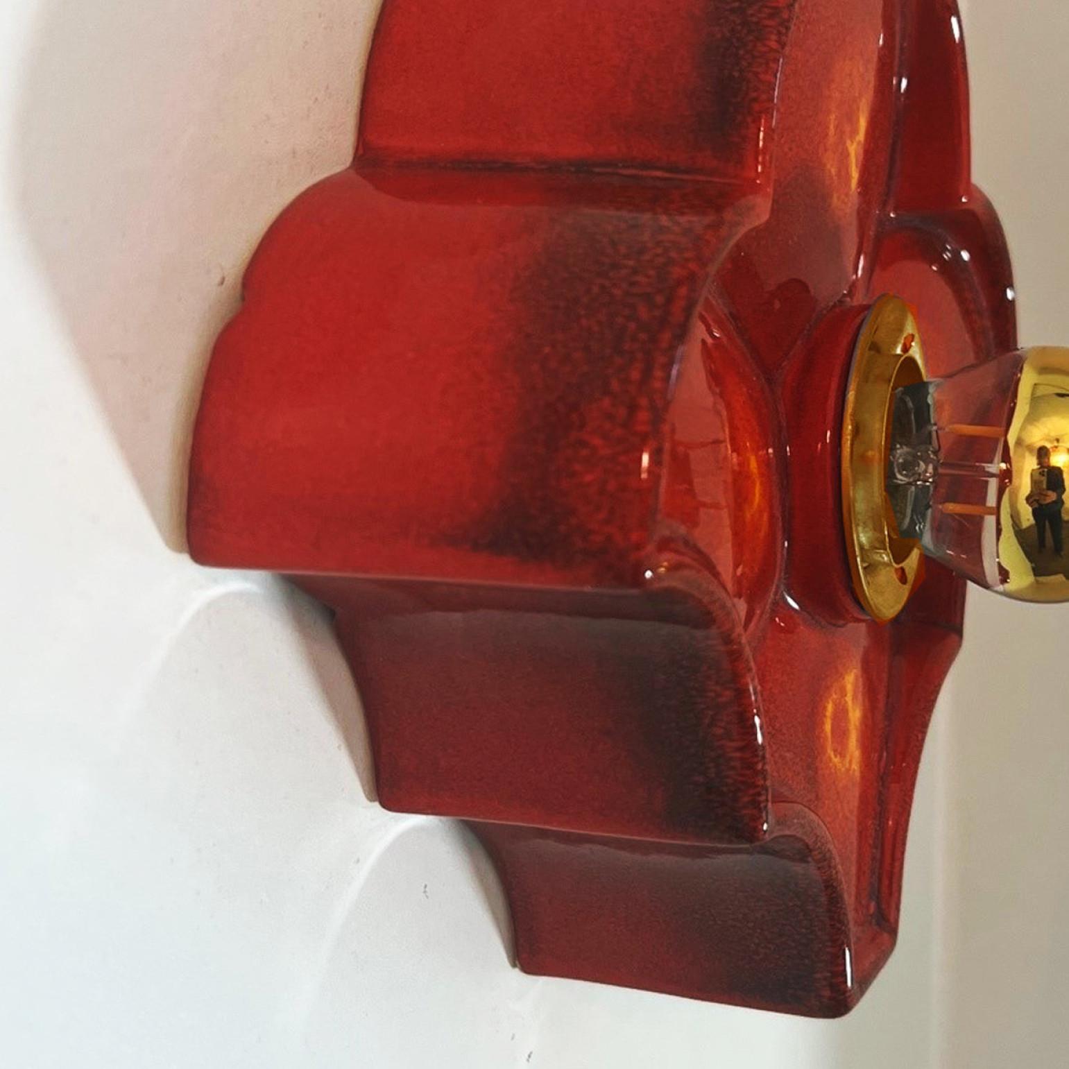 Glazed Several Flower Red Ceramic Wall Lights by Hustadt Keramik, Germany, 1970 For Sale