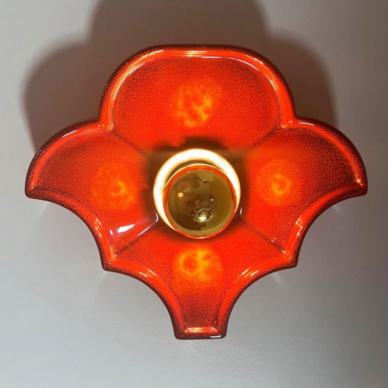Several Flower Red Ceramic Wall Lights by Hustadt Keramik, Germany, 1970 For Sale 1