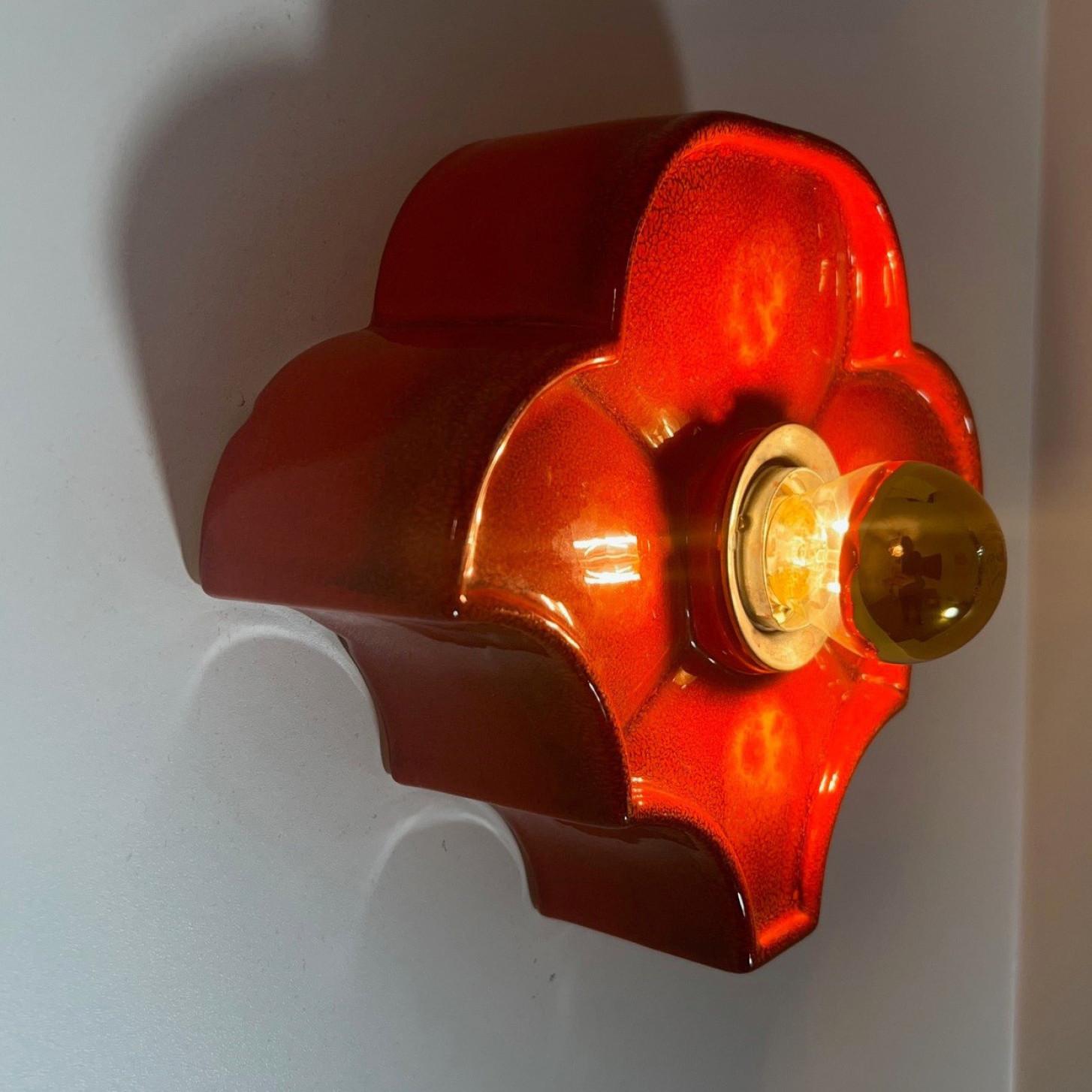Several Flower Red Ceramic Wall Lights by Hustadt Keramik, Germany, 1970 For Sale 2