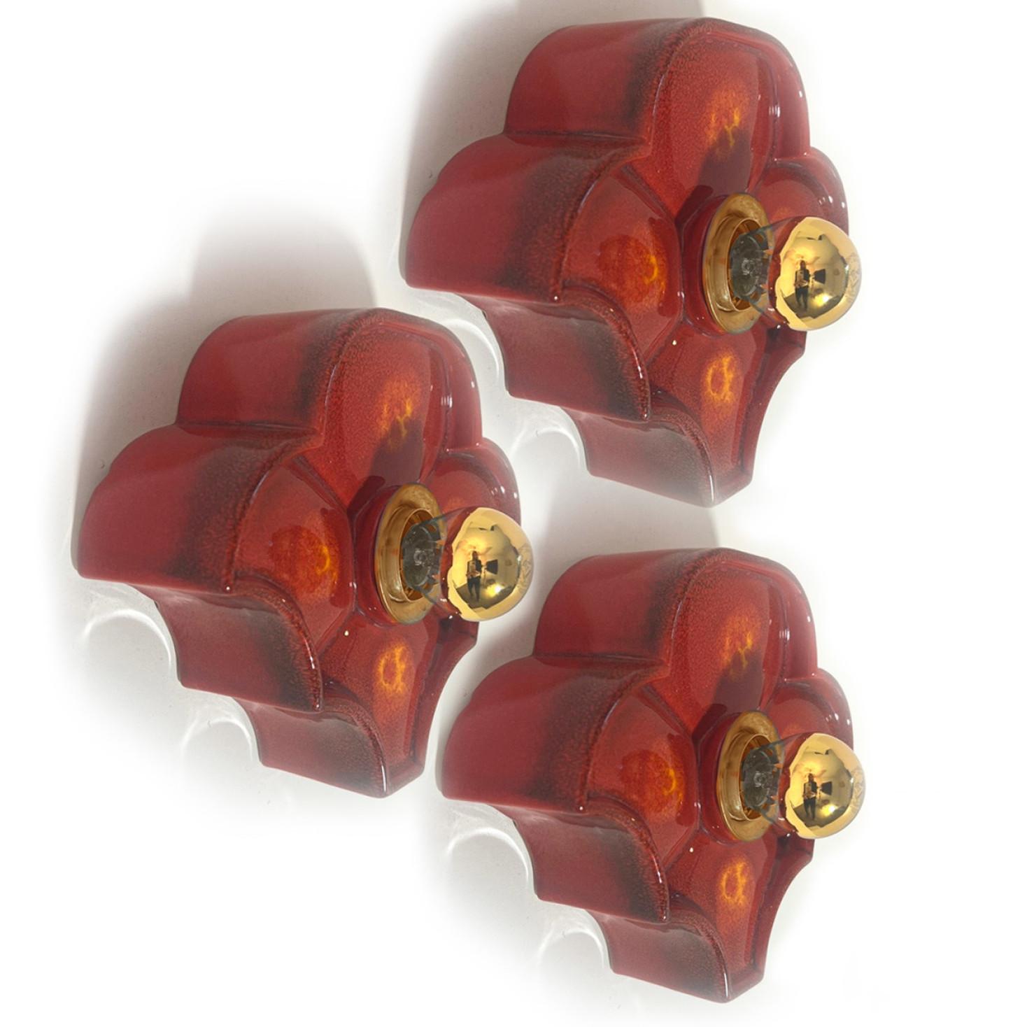 Several Flower Red Ceramic Wall Lights by Hustadt Keramik, Germany, 1970 For Sale 3