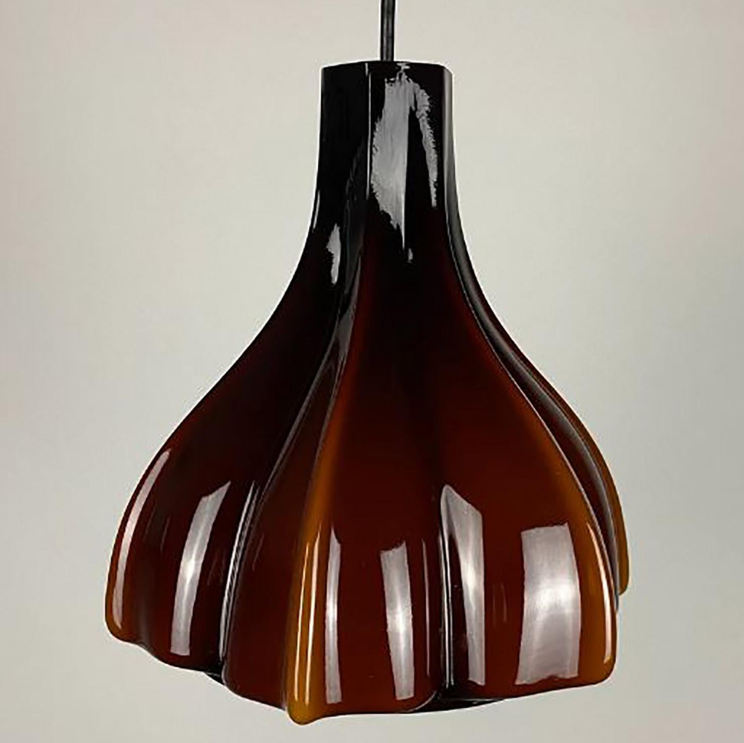 Several Flower shaped Brown Opaque Glass Pendants, Peill Putzler, 1970 For Sale 11