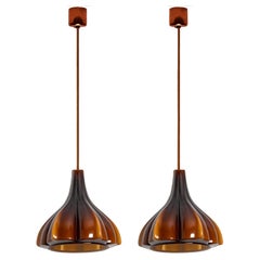 Several Flower shaped Brown Opaque Glass Pendants, Peill Putzler, 1970