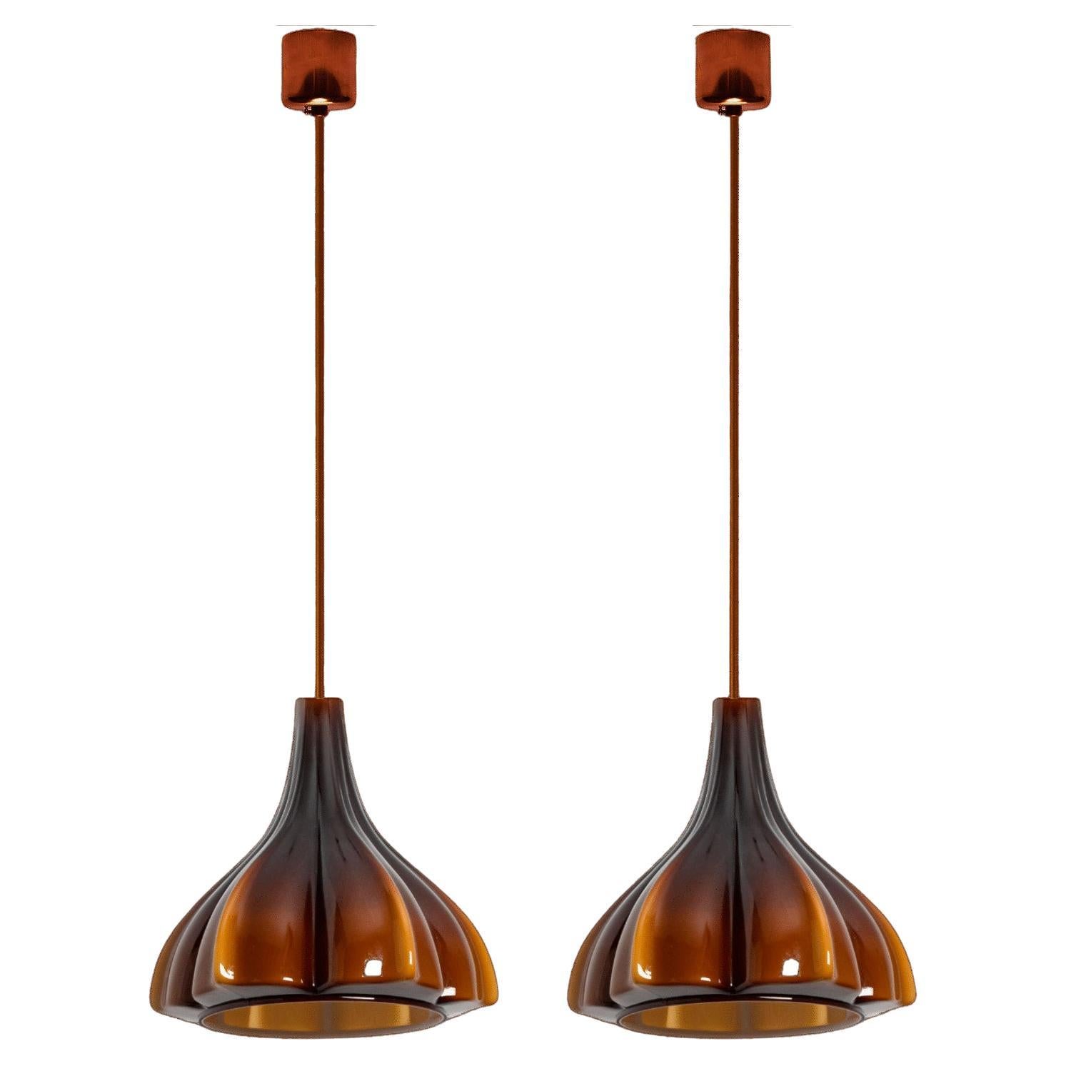 Several Flower shaped Brown Opaque Glass Pendants, Peill Putzler, 1970 For Sale