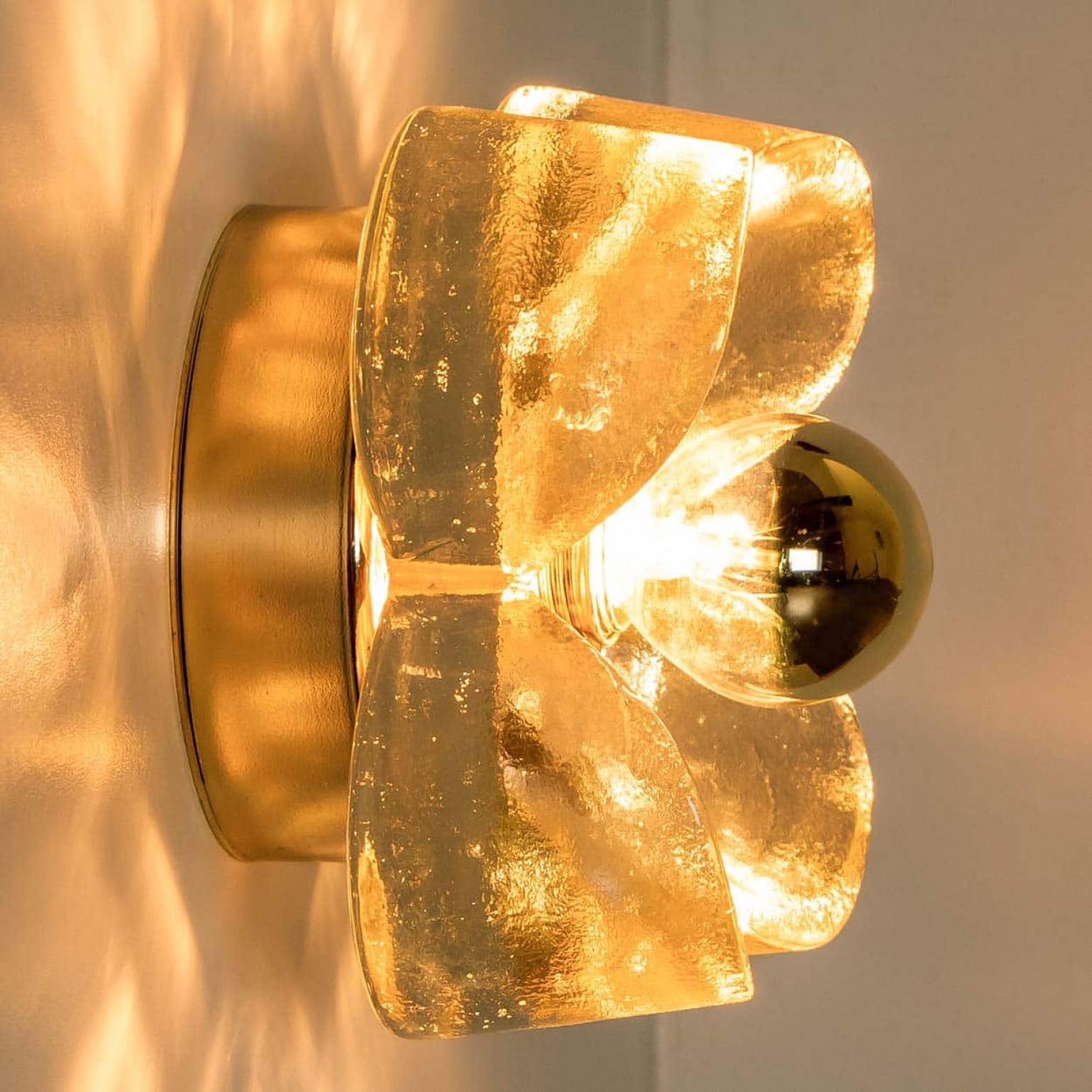 Mehrere Flower Wall Lights, Messing und Glas von Sische, 1970er Jahre, Deutschland im Angebot 8