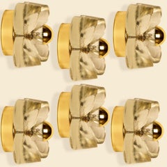 Varios apliques de flores, latón y cristal de Sische, años 70, Alemania